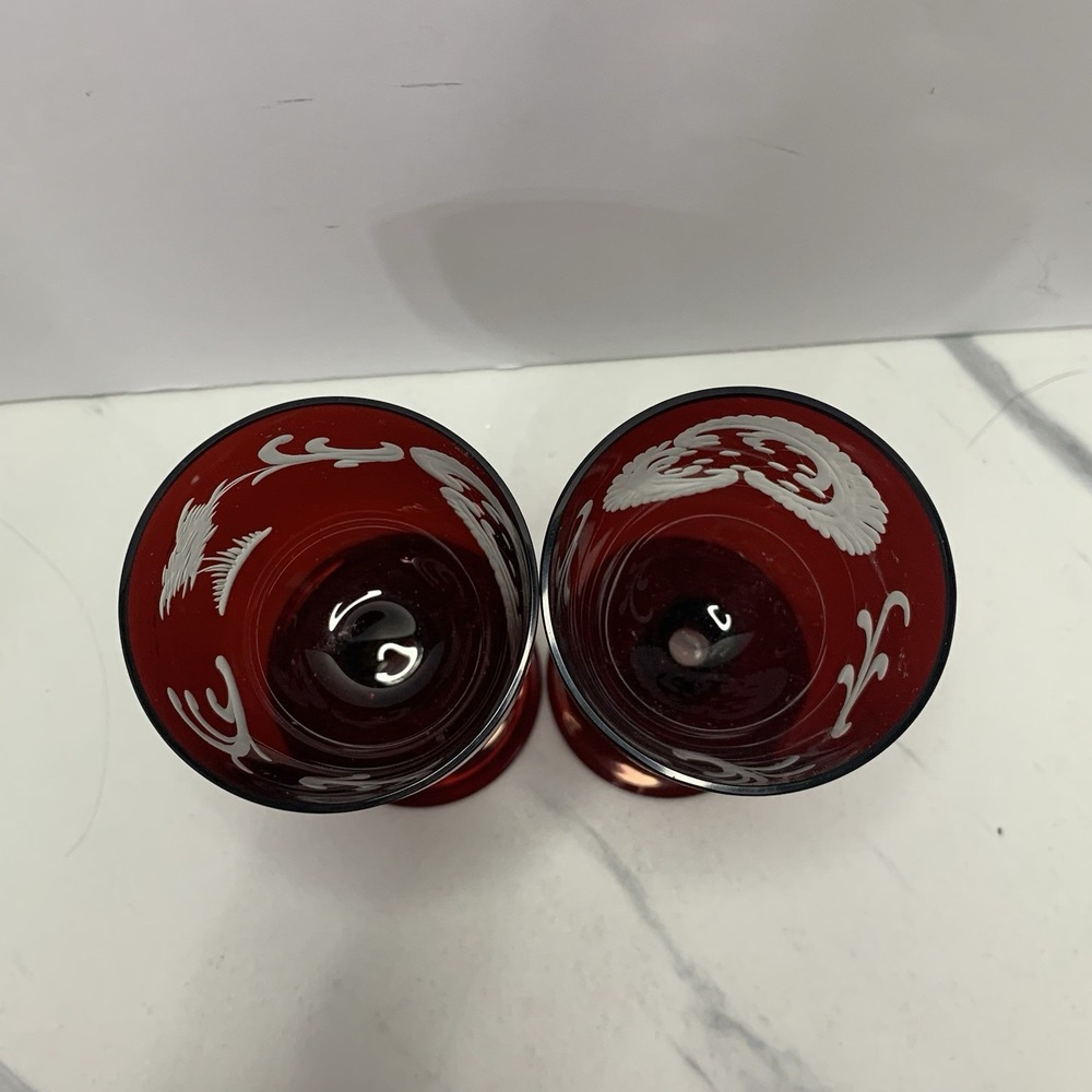 2–EGERMANN BOHEMIAN 3 RUBY RED CUT-TO-CLEAR WINE CLARET - Picture 4 of 8